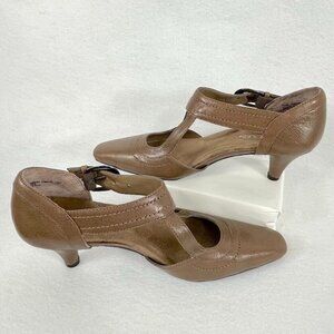 Aerosoles Leather Kitten Heels Ankle Strap Retro Grandma Tan 7.5